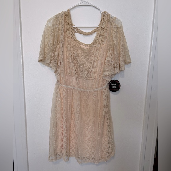 BeBop pale pink lace mini dress with flutter sleeves - Picture 1 of 8